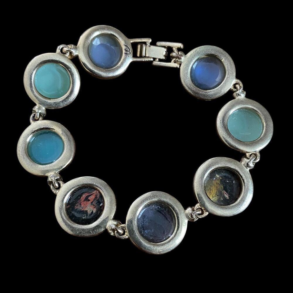 Vintage Liz Claiborne Bracelet Cabochon Gold Tone Signed Classic 7" - Picture 2 of 4